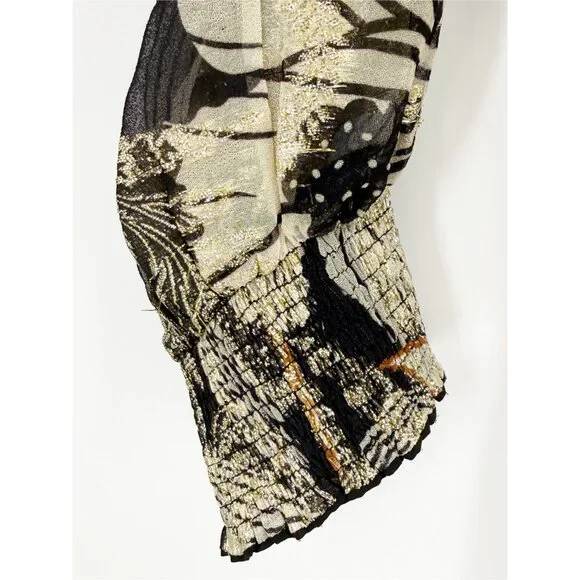 Ranna Gill Anthropologie Ruched Black Gold Brocade Midi Dress M - Picture 5 of 11